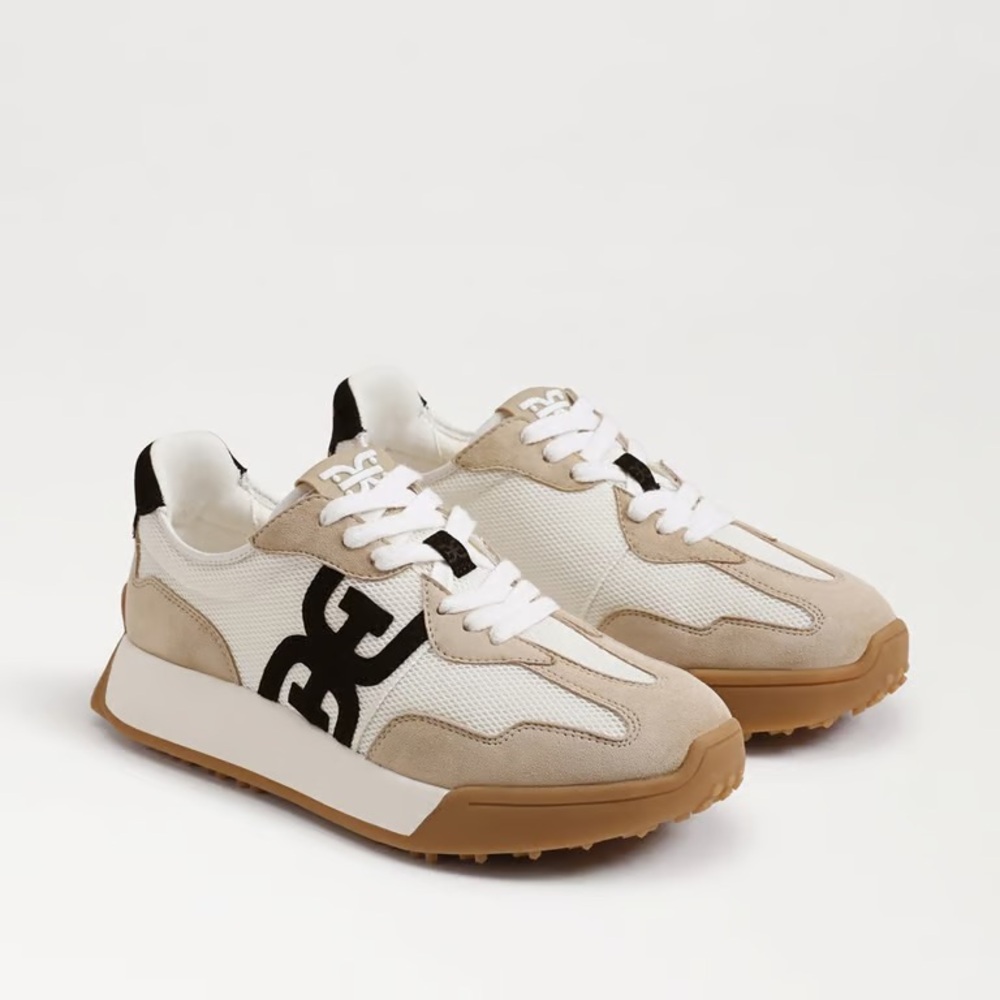 Sam Edelman Beige White Black Mesh & Suede Sneakers